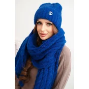 Kesi Womens set hat and scarf with ribbing and decoration cornflower blue