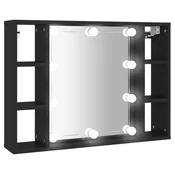 Vidaxl Omarica z ogledalom in LED lučkami črna 76x15x55 cm