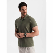 OMBRE Moška enobarvna pletena polo majica BASIC pique pletenina temno olivno zelena MDN126158 S