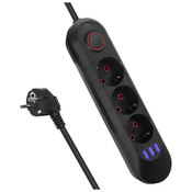 MCN Maclean power strip, 3-socket extension cable + 3xUSB, 110-240V AC 50/60Hz, 2.1A max 2500W, 1.5m, black, MCE394 B