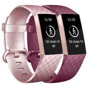 shumee 2x PAŠEK ZA Fitbit Charge 3/4 ROZA RDEČ TPU NEPREMOČLJIV ZAPESTNIK L
