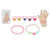 Teddies Lepotni komplet plastičnih obročev 5 kosov + zapestnice 2 kosa 2 vrsti v vrečki 12x17cm