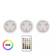 shumee Podsvetilna svetilka, paket 3, bela okrogla, O7,5 cm, zatemnljiva, daljinski upravljalnik, USB-C baterija, spremenljiva barva, RGB LED 0,6 W, JOJO Eko-Light