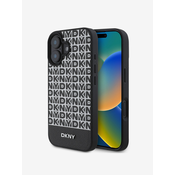 DKNY PU Leather Repeat Pattern Bottom Stripe MagSafe Zadní Kryt pro iPhone 16 Plus Black Ovitek za telefon Vijolična