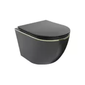 Mexen Lena wc školjka Rimless s pokrovom počasnega zapiranja slim, duroplast, črna mat/zlata linija - 30224075