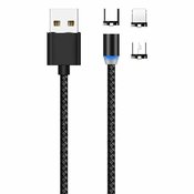 MG 3in1 magnetno USB kabel + plug adapter Micro USB/USB-C/Lightning 1m, črna