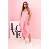 Kesi Włoski Damenkleid aus Viskose mit kurzen Ärmeln und ausgestelltem Saum light pink