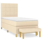 Vidaxl Box spring postelja z vzmetnico krem 80x200 cm blago
