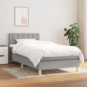 Greatstore Box spring postelja z vzmetnico svetlo siva 90x190 cm blago