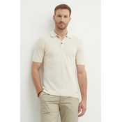 Polo majica s primjesom svile Calvin Klein boja: bež, bez uzorka