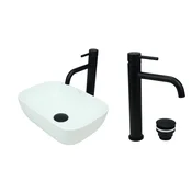 shumee GTM Design Aufsatzwaschbecken 36 cm Glanz Set mit Waschtischbatterie und Stopfen - Aufsatzwaschbecken Oval für Badezimmer - Modern Waschbecken ohne Hahnloch - Waschbecken mit Armature