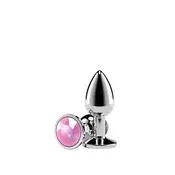 Rear Assets Silver Small Pink Gem – metalni analni plug, 7.1 cm