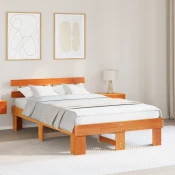 Vidaxl Posteljni okvir z naslonjalom Vax rjav 120x200 cm Trden borov les
