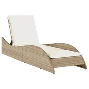 Vidaxl Ležalnik z blazino bež 60x205x73 cm poli ratan