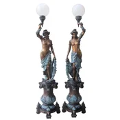 Casa Padrino luxury Art Nouveau floor lamp set ladies bronze/multicolored/white 60 x 60 x H. 234 cm - Magnificent bronze sculptures with lamp - Baroque & Art Nouveau bronze floor lamps