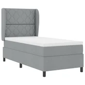 vidaXL Postelja z vzmetnico z vzglavjem Svetlo siva 90 x 190 cm blago