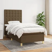 Greatstore Box spring postelja z vzmetnico temno rjava 100x200 cm blago