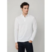 Hackett London za moške. HM5500016 Mercerizirana bela polo majica (L), Priložnostno, Bombaž, Dolg rokav