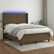 Greatstore Box spring postelja z vzmetnico LED temno rjava 140x200cm blago