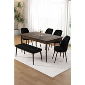 Hanah Home trpezarijski set Pir, sto, 4 stolice i klupa, ploca u dekoru drveta Baroque, crna tkanina Babyface