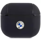 Bmw Ovitek za AirPods 3 BMA3SSLNA, mornarsko moder, iz pravega usnja, srebrn logotip