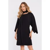 Made Of Emotion Womans Dress with loose sleeves and a decorative belt - black