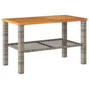 Vidaxl Vrtna miza siva 70x38x42 cm poli ratan in akacijev les
