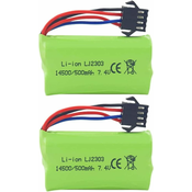 YUNIQUE GREEN-CLEAN Visokohitrostne litijeve baterije 7,4 V 500 mAh - združljive z EC16 DE85 za daljinsko vodene čolne, modele ladij in avtomobilov - 2 kosa
