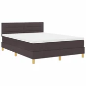 Vidaxl LED Box Spring Postelja Temno rjava 140 x 190 cm blago