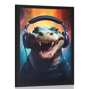 Plakat aligator s slušalkami - 30x45 silver