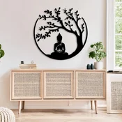 WallXpert metalni zidni ukras DCV-1079-MT, Buda u meditaciji ispod drveta, u krugu, 80 x 80 cm, crni