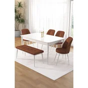 Hanah Home trpezarijski set Pir, sto, 4 stolice i klupa, bela ploca, terakota tkanina Babyface