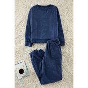 Trendyol Navy Blue Polka Dot Fleece Winter Knitted Pajamas Set