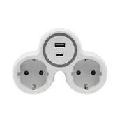 shumee Razdelilnik vtičnic 2x 230V Schuko vtičnica 2x USB sivo-bela