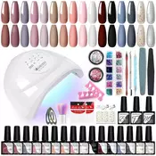 slomart U V Set za lak za nohte, VANREESA 16 barvni set gel lakov z 48W U V/ LED lučko za nohte Roza Bela Modra U V gel lak Set za začetnike z osnovnim in nadlakom Sijajni mat manikirni začetni set