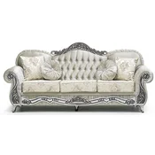 Casa Padrino luxury baroque sofa gray/cream/silver/black - Magnificent living room sofa with an elegant pattern and rhinestones - Luxury furniture in baroque style - Baroque furniture