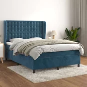 Greatstore Box spring postelja z vzmetnico temno modra 140x190cm žamet