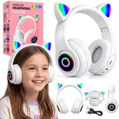 sarcia.eu BELE BREZŽIČNE naglavne slušalke za deklico, MAČJA UŠESA Bluetooth slušalke