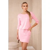 Viscose dress with a tie at the waist - light pink