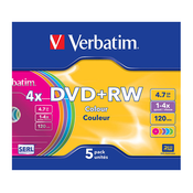 Verbatim DVD+RW 4x, COLOURS 5pcs in SLIM box 43297