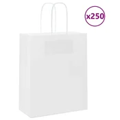 Vidaxl Papirnate vrečke 250 kosov z ročaji bela 18x8x22 cm