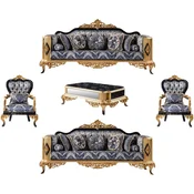 Casa Padrino luxury baroque living room set blue/black/gold - 2 Baroque Sofas & 2 Baroque Armchairs & 1 Baroque Coffee Table - Luxury furniture in baroque style - Baroque furniture