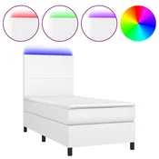 Krevet box spring s madracem LED bijeli 100x200 cm umjetna koža