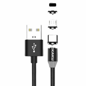 Kaku Magnetic 3in1 kabel USB - Lightning/USB-C/Micro USB 3A 1m, črna