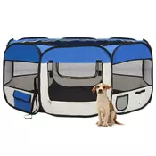 Vidaxl vidaXL Zložljiva pasja kletka s torbo za prenašanje modra 145x145x61 cm