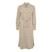 Beige womens linen shirt midi dress ONLY Caro - Women