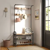 Songmics Obešalnik s klopjo za čevlje 337x84x183 cm rjav