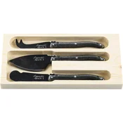 LAGUIOLE Noži za sir Premium Line Black Stonewash, set 3 kosov, nerjavno jeklo, lesen pladenj