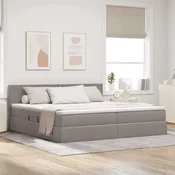 Vidaxl Postelja z LED lučmi z vzglavjem Taupe 200 x 200 cm blago