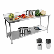 Royal Catering Kuhinjska miza z delovno ploščo iz nerjavečega jekla z robom in spodnjo polico, 200 x 60 cm